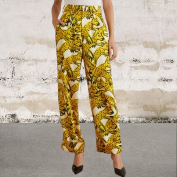 AZ FACTORY Women's Printed Recycled Satin-Twill Wide-Leg Pants Size 40 (US 8-10) - Picture 1 of 6